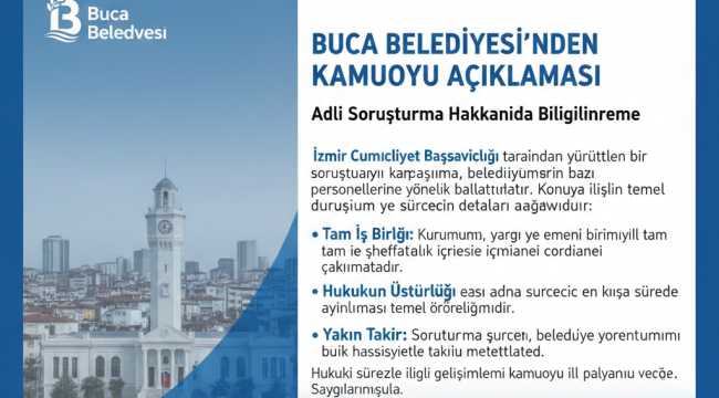 Buca Belediyesi'nden Adli Soruşturma Hakkında Kamuoyu Açıklaması
