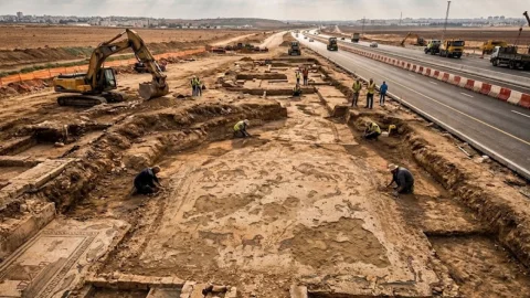 Lod kentindeki otoyol çalışmasında 150 metrekareyi aşan Roma dönemi mozaiği ortaya çıktı